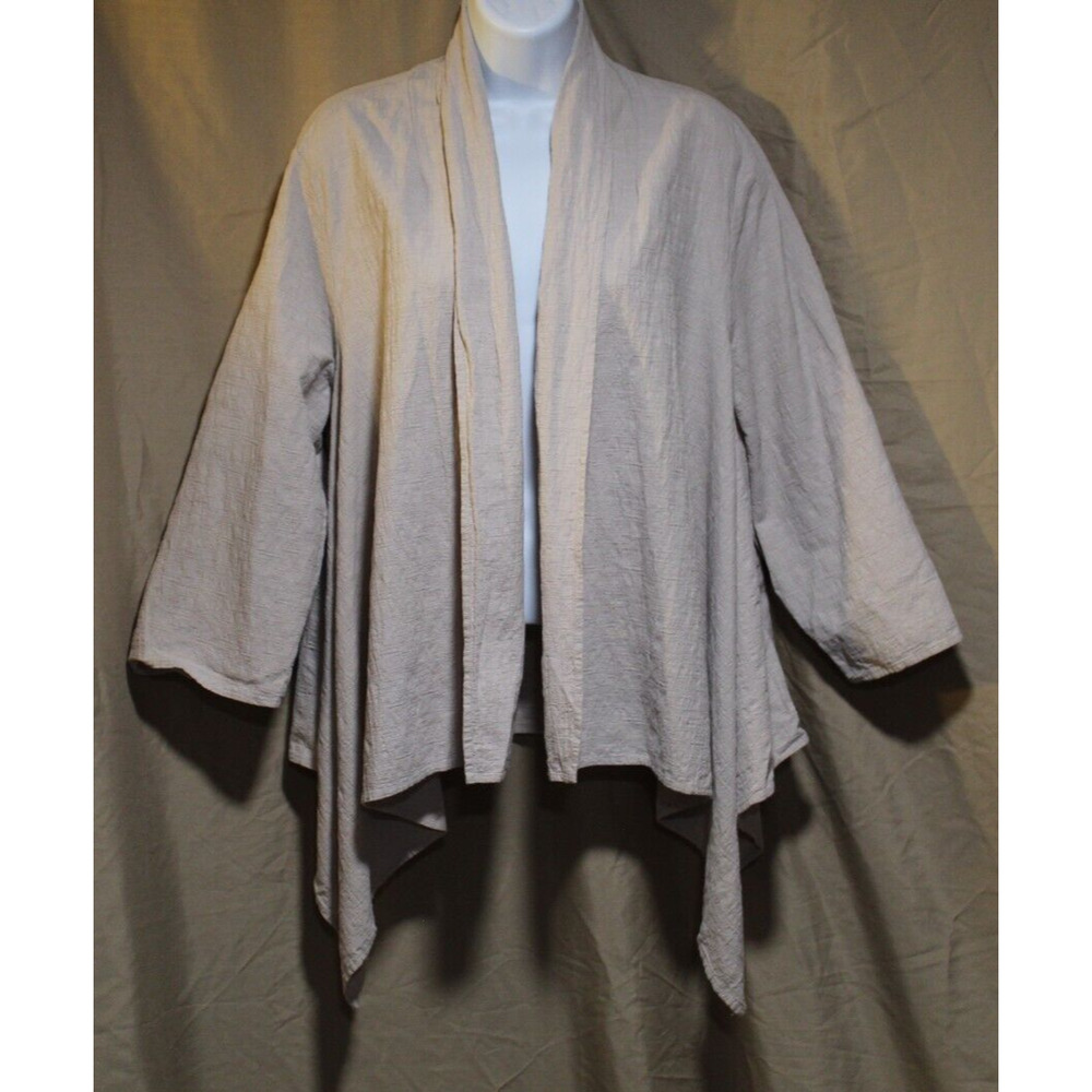 Norm Thompson Women's XL Beige Open-Front Waterfall Cardigan Linen/Cotton